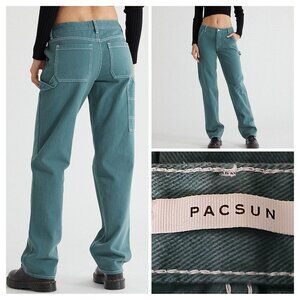 PacSun Jeans 26 Carpenter Low Rise Utility Teal Denim 100% Cotton Baggy